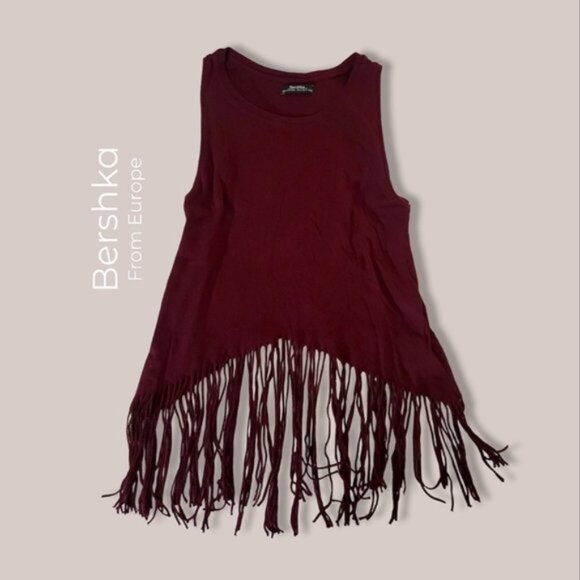 BERSHKA Europe- A Waist Tassle Tank Top- Bergundy- Size S - Picture 2 of 7